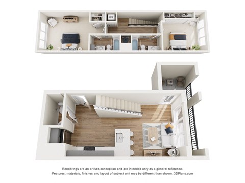 Floor plan for 2 beds, 2.5 baths, 1125 sqft